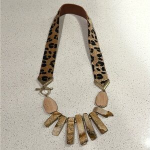 Funky necklace - animal print, wood beads, stone!